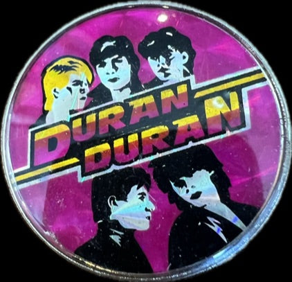 Vintage 80s prismatic metal pins - Duran Duran, Black Sabbath, Mötley Crüe, Journey, Eurythmics, Van Halen